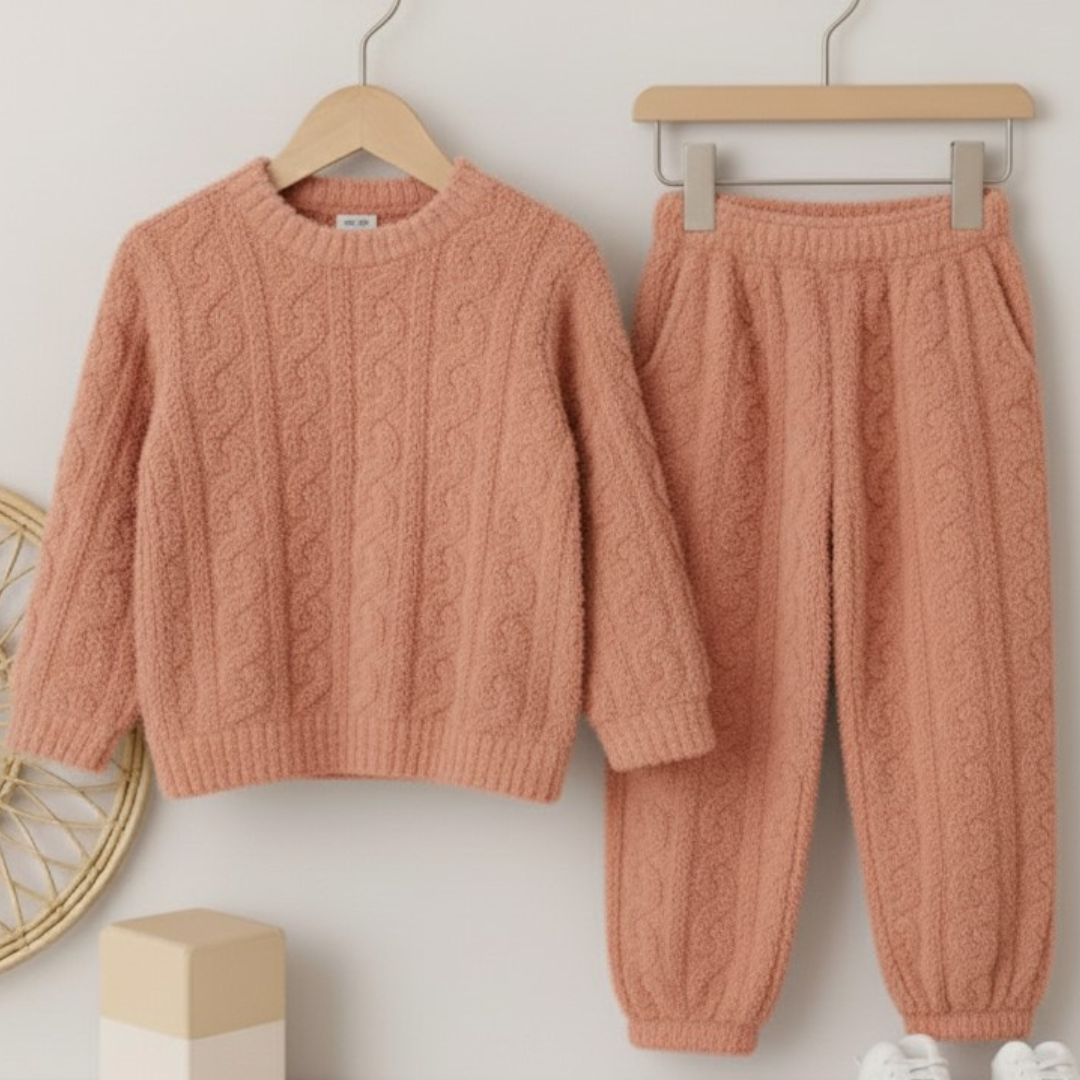 Women's Cozy Fleece Pajama Set - O-Neck Long Sleeve Winter Loungewear (2-Piece)