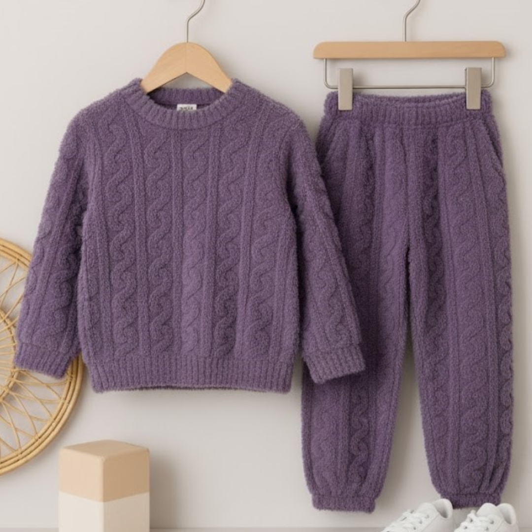 Women's Cozy Fleece Pajama Set - O-Neck Long Sleeve Winter Loungewear (2-Piece)